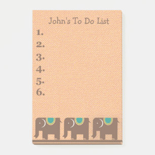 Three Brown Teal Elephants Personalized To Do List Post-it Notes