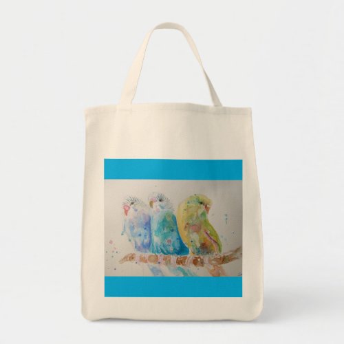 Three Budgies Sitting Watercolour blue Gift Bag