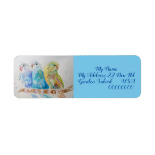 Three Budgies Watercolour Return Address Labels