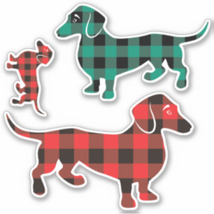 Three Buffalo Plaid Dachshund Stickers