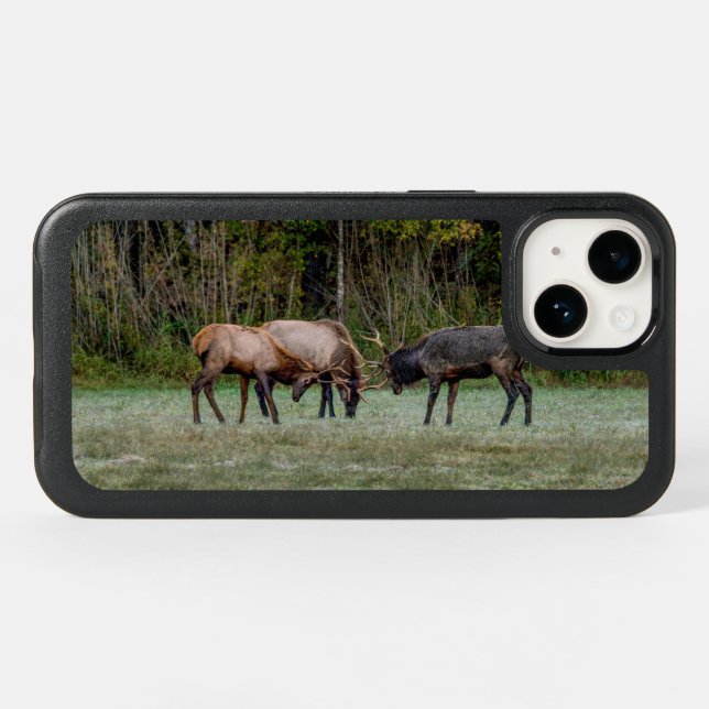 Three Bull Elk Fight Otterbox iPhone Case (Back Horizontal)