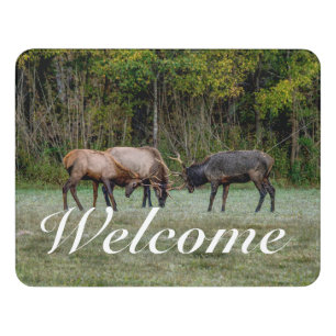 Three Bull Elk Fight Welcome Door Sign