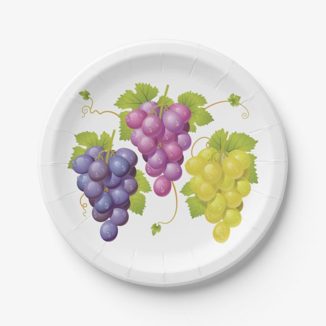 Three Bunches Of Grapes Paper Plates (Front)
