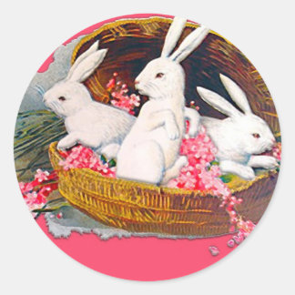 Three bunnies in a basket Stickers