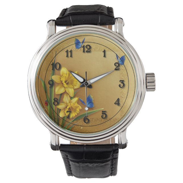 Three Butterflies and Daffodils Watch (Front)