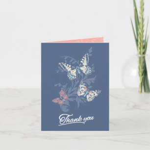 Three butterflies drawing blue thank you card