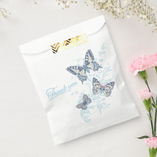 Three butterflies drawing thank you blue wedding  favor bag (Sealed)