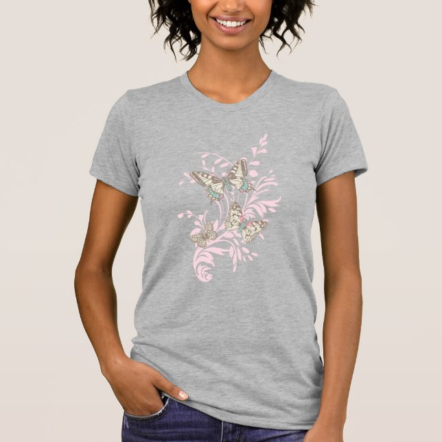 Three butterflies graphic pink inked t-shirt (Front)