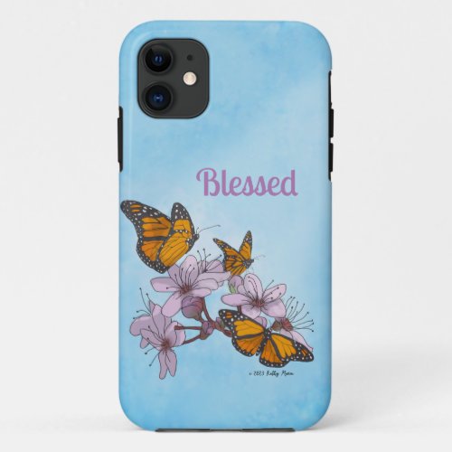 Three Butterflies with Cherry Blossoms iPhone 11 Case