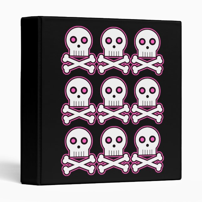 Three By Three Pink Kawaii Skulls Binder (Front/Spine)