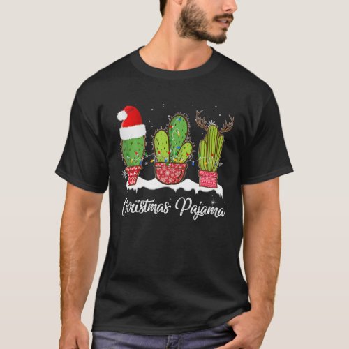 Three Cactus Christmas Pajama Matching Costume Pla T_Shirt