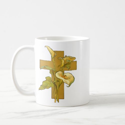 Three Calla Lilies And Christian Cross Coffee Mug