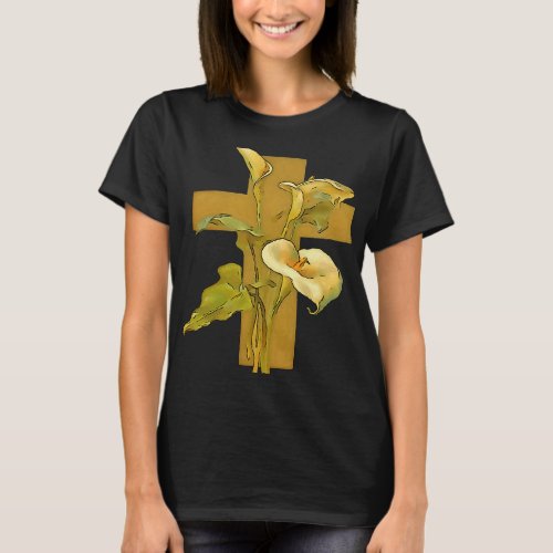 Three Calla Lilies And Christian Cross T_Shirt