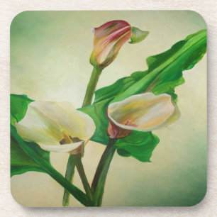 Three Calla Lilies Stunning Botanical Acrylic Beverage Coaster