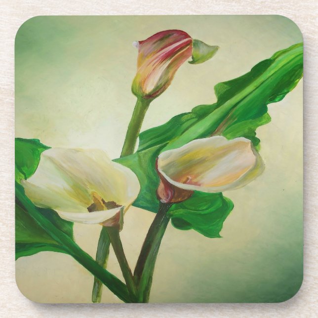 Three Calla Lilies Stunning Botanical Acrylic  Beverage Coaster (Front)