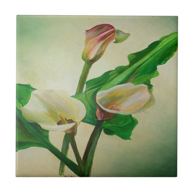 Three Calla Lilies Stunning Botanical Acrylic  Ceramic Tile (Front)