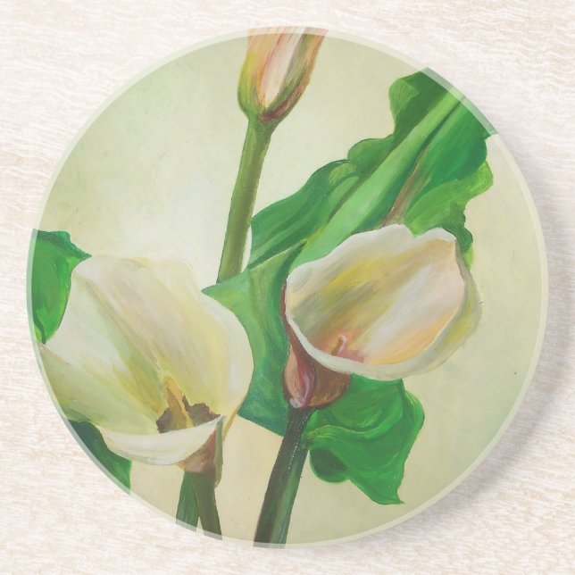 Three Calla Lilies Stunning Botanical Acrylic  Drink Coaster (Front)
