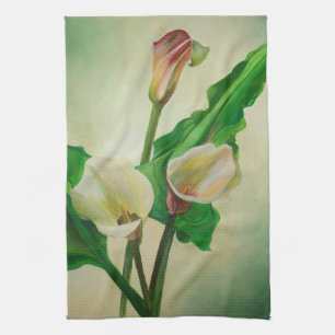 Three Calla Lilies Stunning Botanical Acrylic  Kitchen Towel