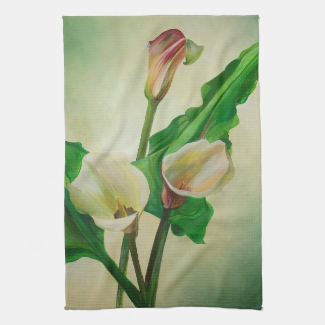 Three Calla Lilies Stunning Botanical Acrylic  Kitchen Towel (Vertical)