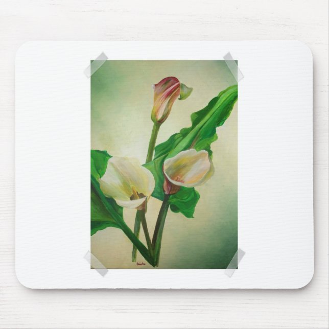 Three Calla Lilies Stunning Botanical Acrylic  Mouse Pad (Front)