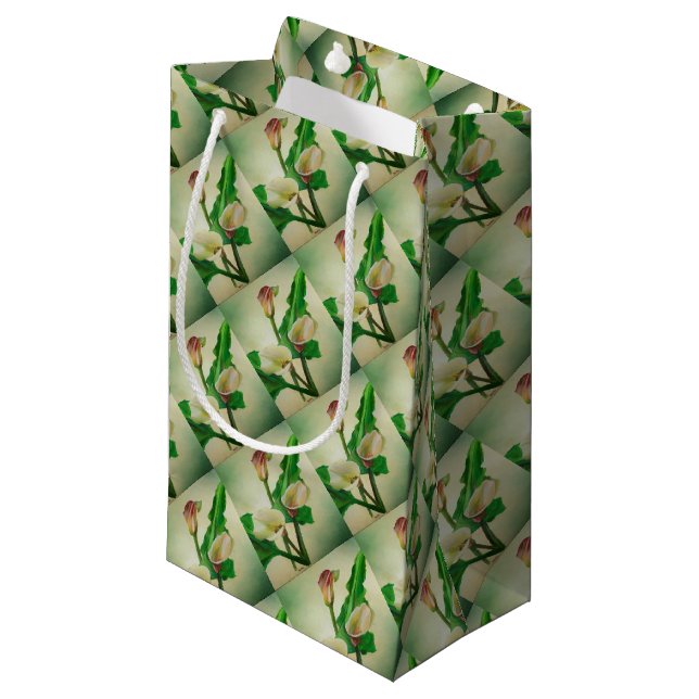 Three Calla Lilies Stunning Botanical Acrylic  Small Gift Bag (Front Angled)