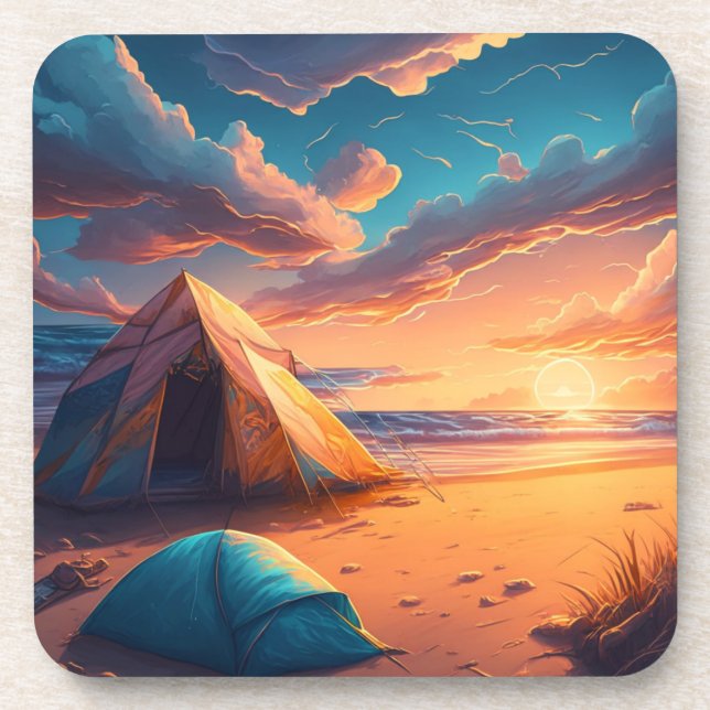 Three Camping Scenes Beverage Coaster (Front)