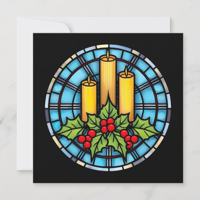 Three Candles With Holly Christmas Stained Glass  Invitation (Front)