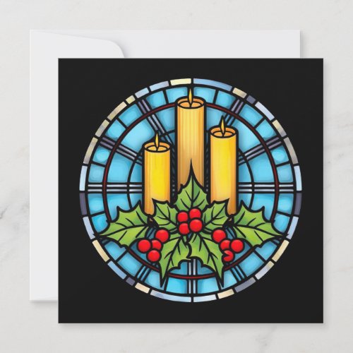 Three Candles With Holly Christmas Stained Glass  Invitation