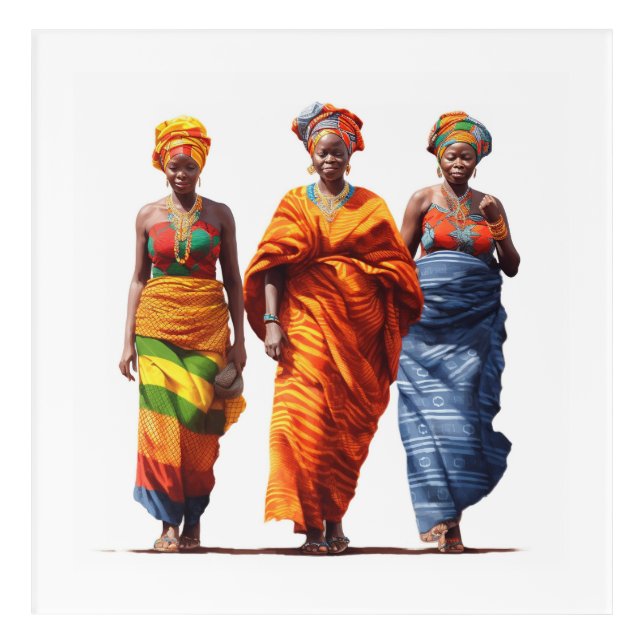 Three Captivating African Ladies Embrace Cultural  Acrylic Print (Front)