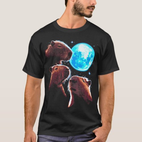 Three Capybara Moon Funny Capybara Meme Mystical C T_Shirt