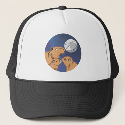 Three Capybara Moon Funny Pelican Capybara Wolf me Trucker Hat