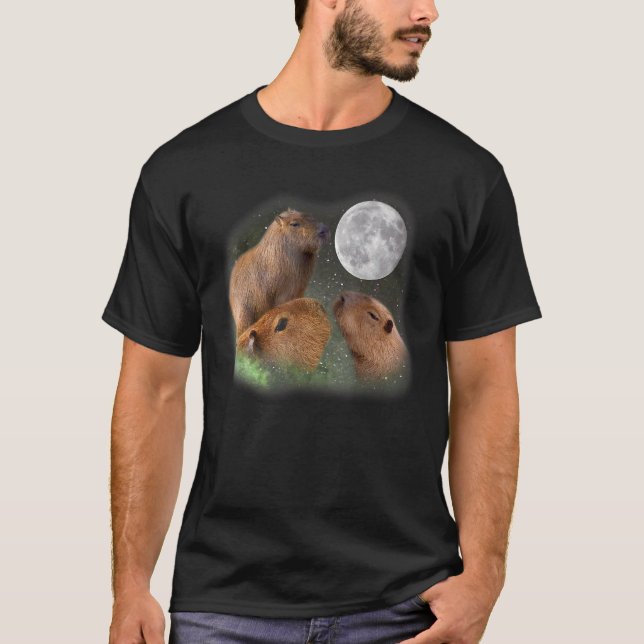 Three Capybaras And Moon  Capybara Humor Parody T-Shirt (Front)