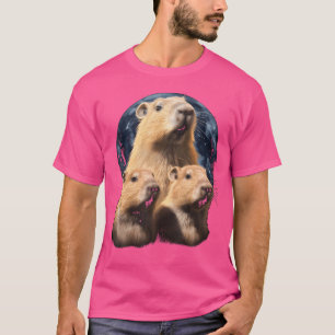 Three Capybaras And Moon Funny Capybara Humor Capy T-Shirt