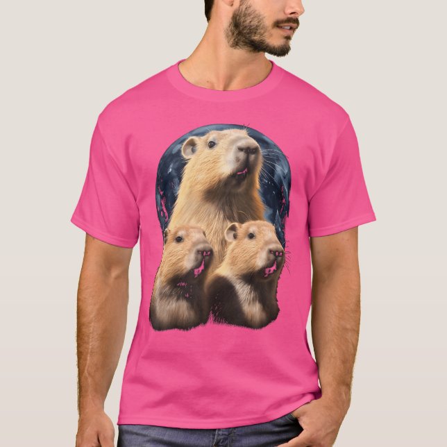 Three Capybaras And Moon Funny Capybara Humor Capy T-Shirt (Front)