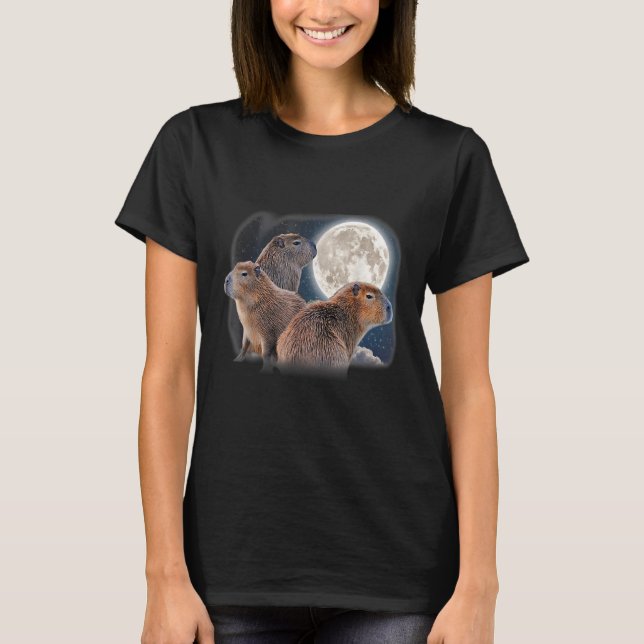 Three Capybaras and Moon Funny Capybara Humor Paro T-Shirt (Front)