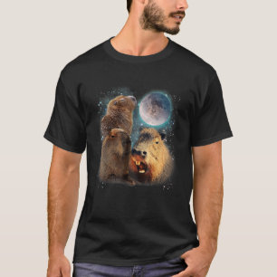 Three Capybaras and Moon Funny Capybara Humor Paro T-Shirt