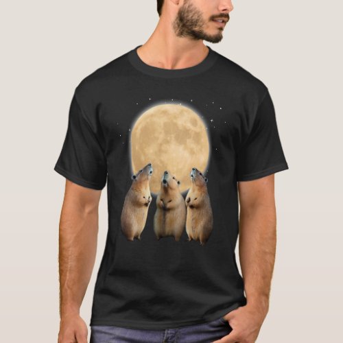 Three Capybaras At the Moon Capybara Howling Dead  T_Shirt
