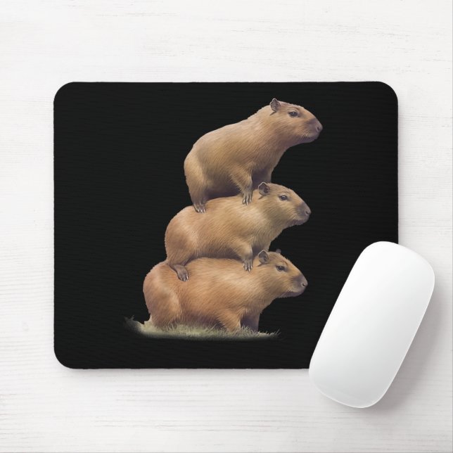 Three Capybaras Funny Capybara Humor Stack Animal  Mouse Pad (With Mouse)