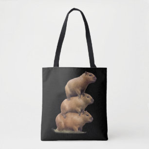 Three Capybaras Funny Capybara Humor Stack Animal  Tote Bag