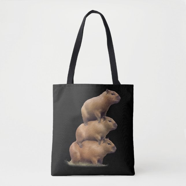 Three Capybaras Funny Capybara Humor Stack Animal  Tote Bag (Front)