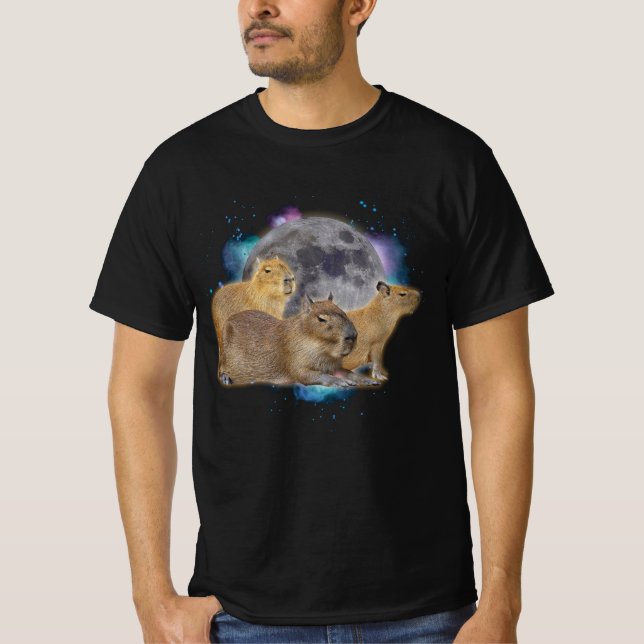 Three Capybaras Moon Funny Capybara Meme Mystical  T-Shirt (Front)