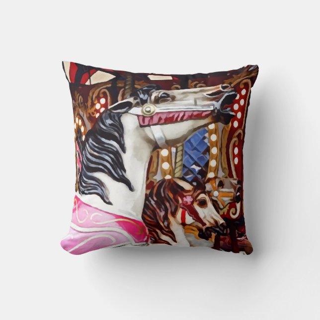Three Carousel Horses Closeup Throw Pillow (Front)