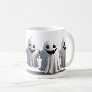 Three Cartoon Ghost Friends Ready For Halloween 🦇 Coffee Mug