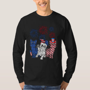 Three Cat 4th Of July American Flag Patriotic Cat T-Shirt