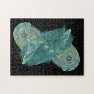 Three Cat Eyes In Sea of Ocean Green Abstract