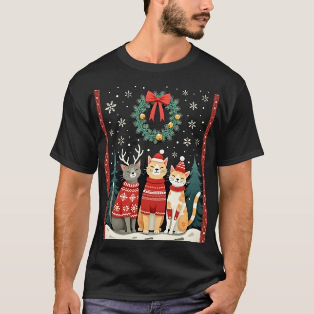Three Cat Funny Christmas Cat Ugly Xmas Sweater Me (Front)