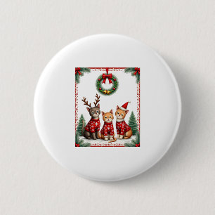 Three Cat Funny Christmas Cat Ugly Xmas Sweater Me Button