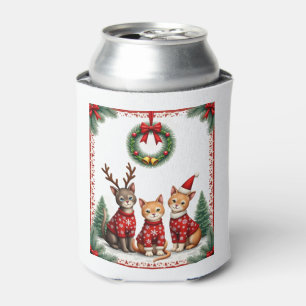 Three Cat Funny Christmas Cat Ugly Xmas Sweater Me Can Cooler