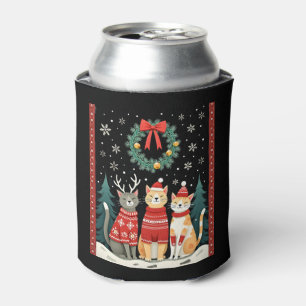 Three Cat Funny Christmas Cat Ugly Xmas Sweater Me Can Cooler