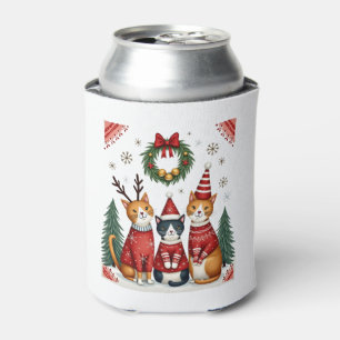 Three Cat Funny Christmas Cat Ugly Xmas Sweater Me Can Cooler